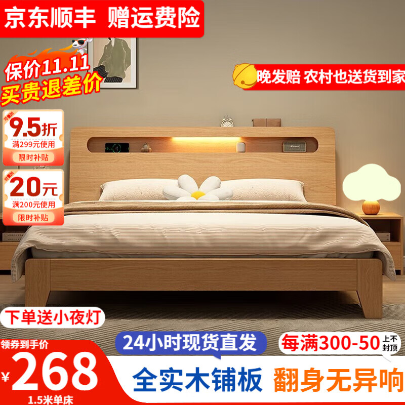图柔【顺丰24小时闪发】床实木床现代简约双人床1.8米主卧大床单人床 单床【促销款】 1.5*2米 框架结构怎么样,好用不?