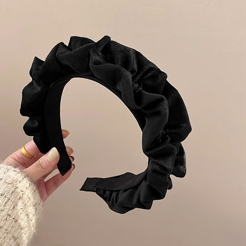 千弗感黑色植绒发卡发箍女款宽边压发头饰新款秋冬高颅顶头箍 黑色