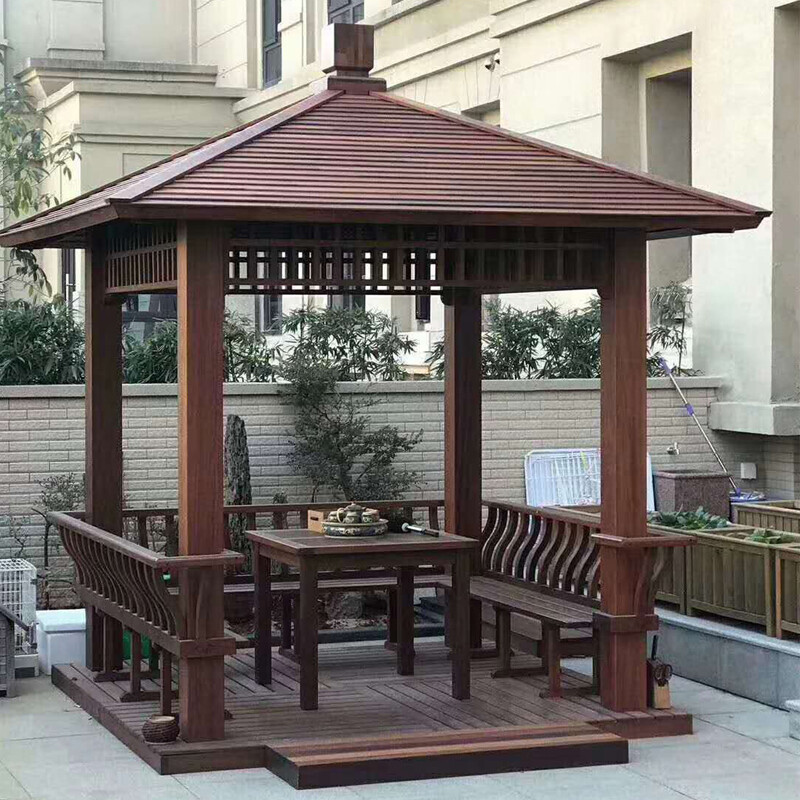 萌训新中式凉亭户外防腐木庭院四角实木天台别墅花园室外六角仿古亭子