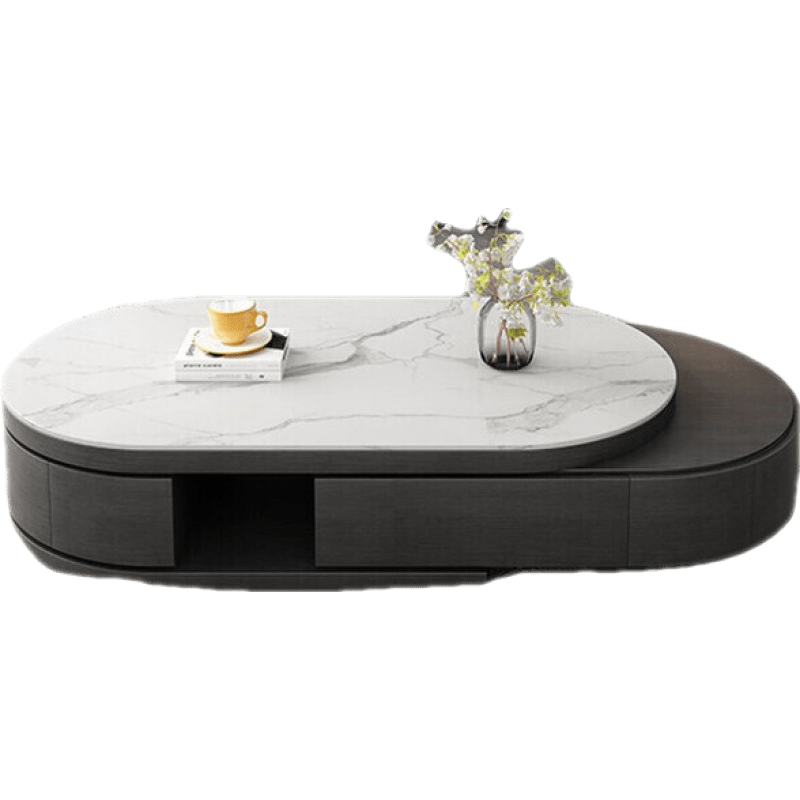 季勤 茶几 北欧意式亮光岩板茶几电视柜组合客厅家用网红现代简约小户型家具伸缩地柜家具茶几 1.3米圆形伸缩茶几 意大利进口岩板