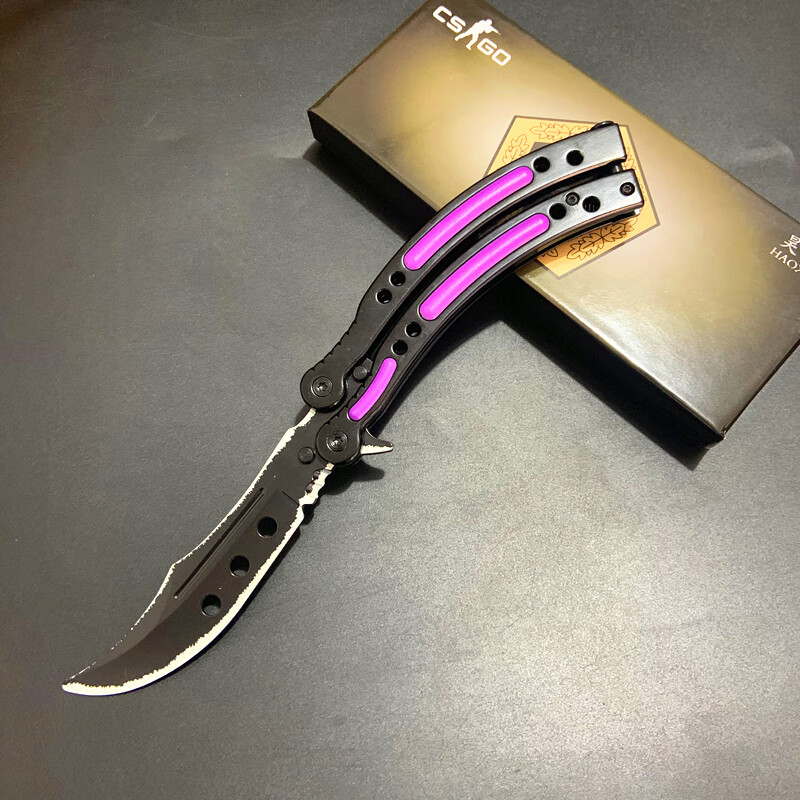 全钢csgo周边训练耍练习工具表演花式折叠甩手刀爪子刀 紫色 紫罗兰