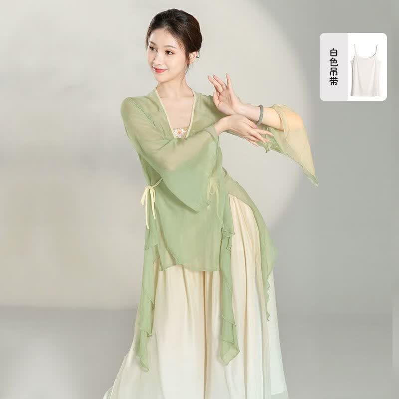 缘妕凌新款古典舞服装女纱衣身韵中国舞练功服仙气飘逸考级舞蹈表演出服 [嫩芽绿]纱衣+白色吊带 2XL [建议130-140斤]怎么样,好用不?