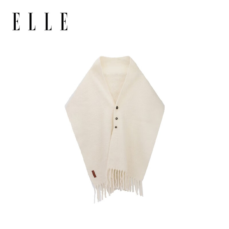 ELLEELLE 羊毛围巾女士秋冬保暖披肩两用斗篷空调房礼物 米杏色