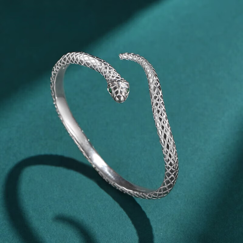 伊甸之星蛇形银手镯999足银女送妈妈银镯子礼物银饰品手环七夕情人节