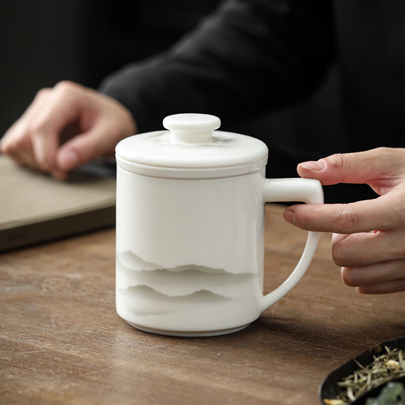 博为（BW）白瓷茶杯陶瓷茶水分离杯办公室喝水泡茶杯子送长辈礼盒包装