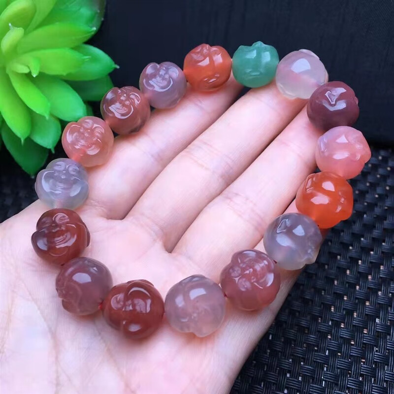 珍爱妃天然盐源玛瑙宝宝佛手串单圈水晶回纹珠双面佛头手链直播货源