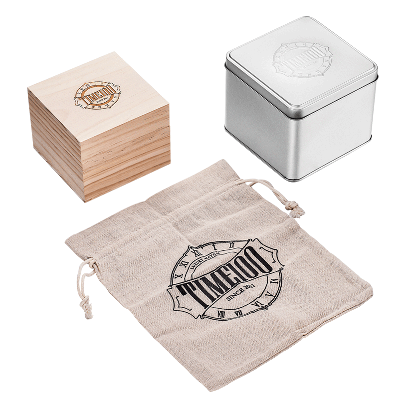 时光一百（TIME100）手表精品包装盒礼盒定制松木无油漆环保盒美国马口铁皮盒天然麻袋 白色