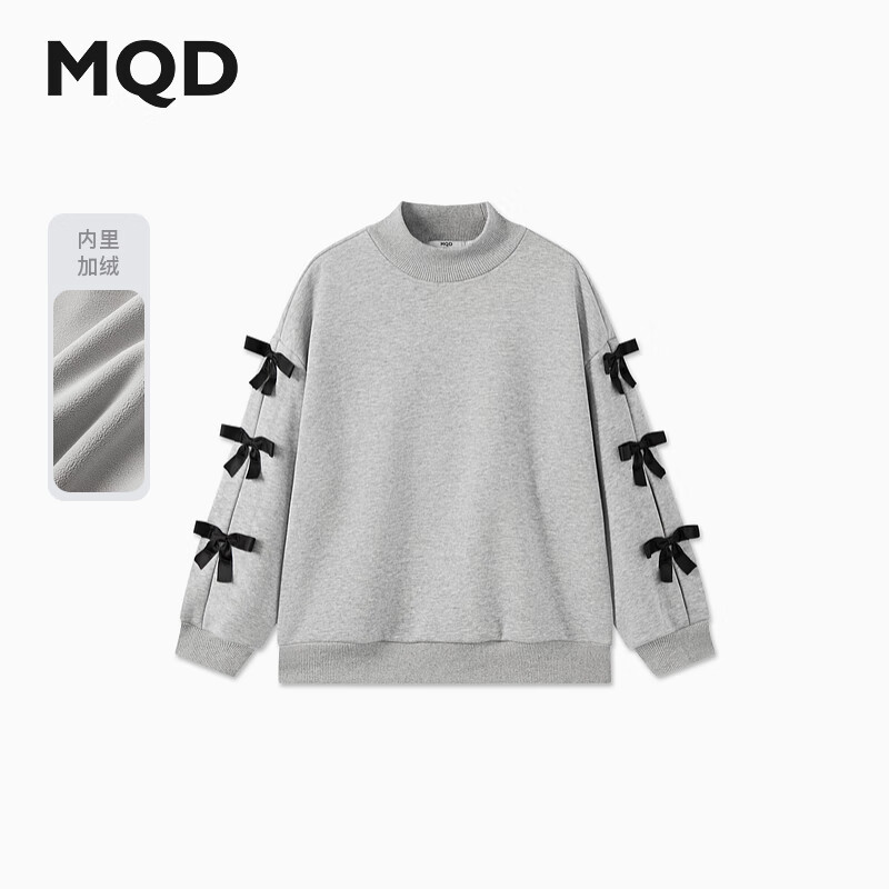 马骑顿（MQD）MQD冬季女大童潮酷休闲运动加绒保暖半高领卫衣 浅麻灰 140