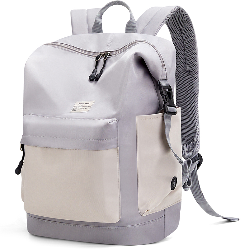 6英寸电脑包情侣高中大学简约书包男旅行背包ocb4665灰配白>爱华仕