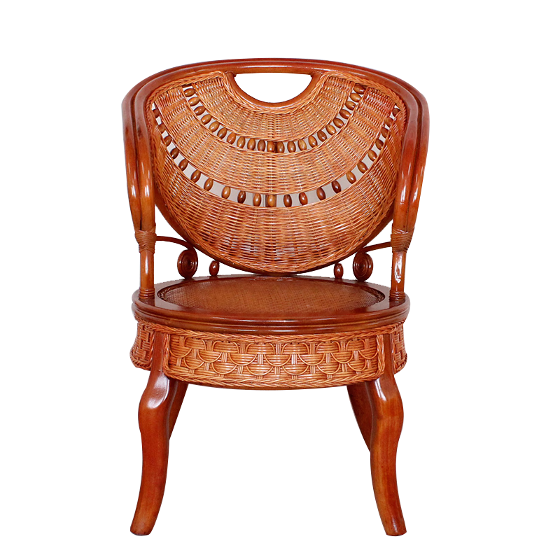 江南藝苑印尼瑪瑙真藤椅簡約扶手椅家用陽臺椅客廳休閑藤編茶桌椅子老人椅 單件 公主椅【蜜糖色】【坐墊】