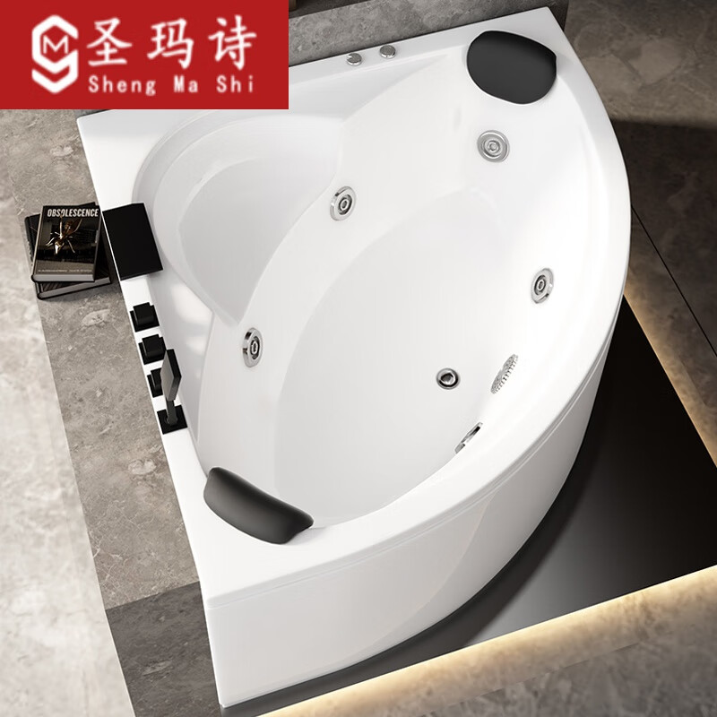 圣玛诗双人浴缸家用情趣亚克力独立式成人情侣冲浪按摩恒温三角扇形