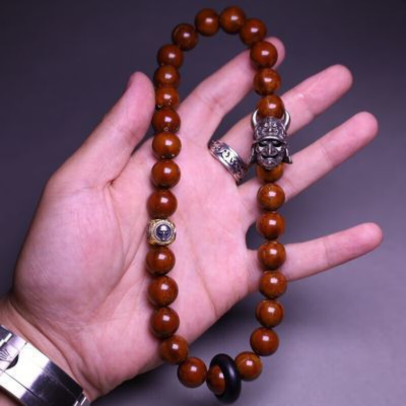 涧萦丝珠宝鬼见愁手串紫金鼠串珠配老铜怒面甲胃木跑环菩提子手持手串