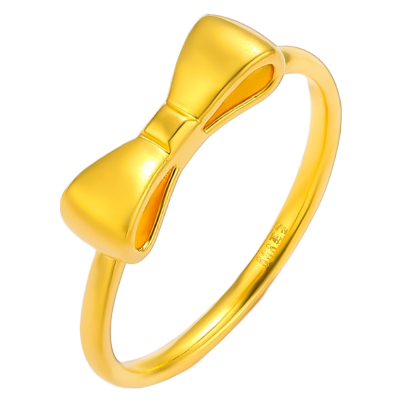 letrange珠宝 999足金 蝴蝶结黄金戒指 19号圈口 348元