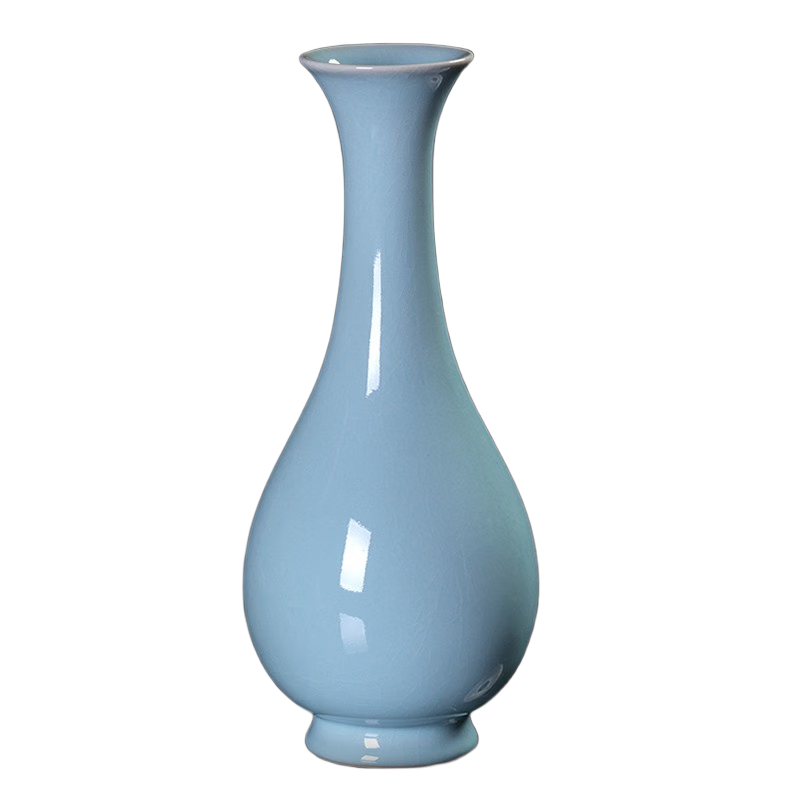 廷怀窑 汝窑天青釉玉壶春花瓶 摆件大号 汝州汝瓷花瓶花插 35CM 天青釉手工玉壶春