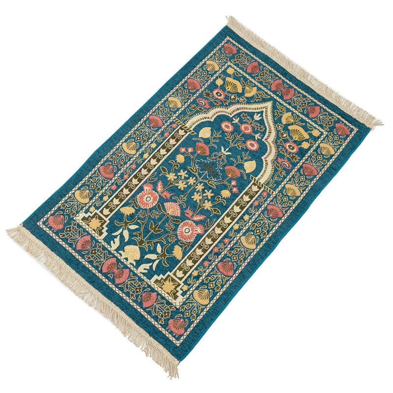 OQB阿拉伯回族拜毡地毯精致金线刺绣礼拜中东拜毯 蓝色 110cm*70cm