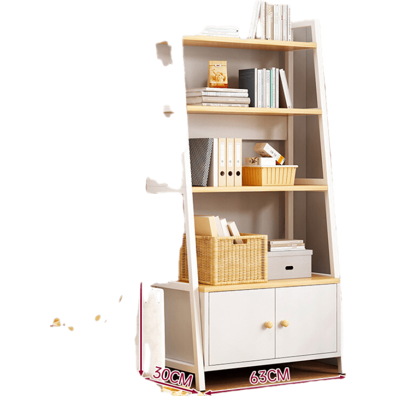 米昊书架落地置物架简约落地书柜大容量收纳架展示架客厅省空间储物架子 【加长双柜门款】田园橡木色63*30*150CM