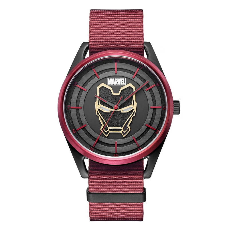 漫威(marvel)  炫彩钢铁侠表盘 尼龙精钢夜光防水男士石英表 红色