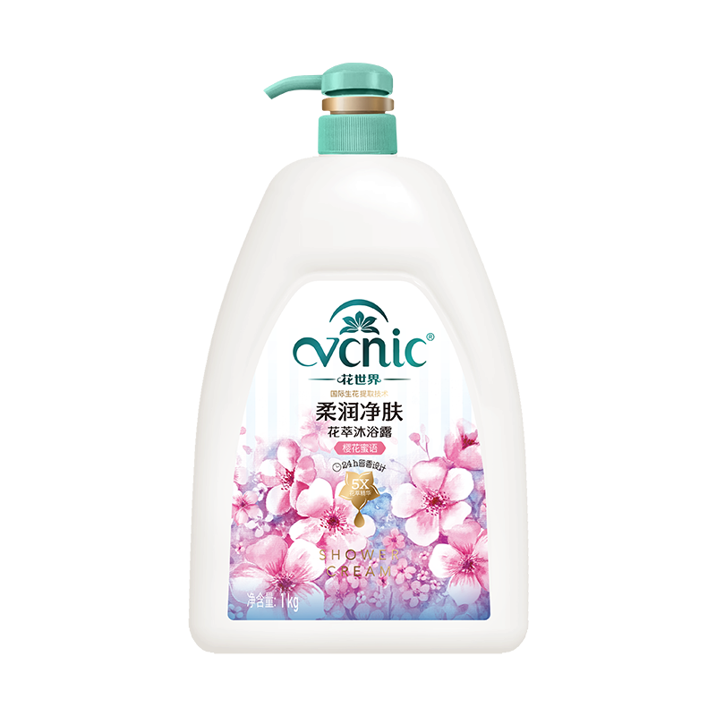 花世界VCNIC天然百花原液沐浴露，肌肤细腻有弹性