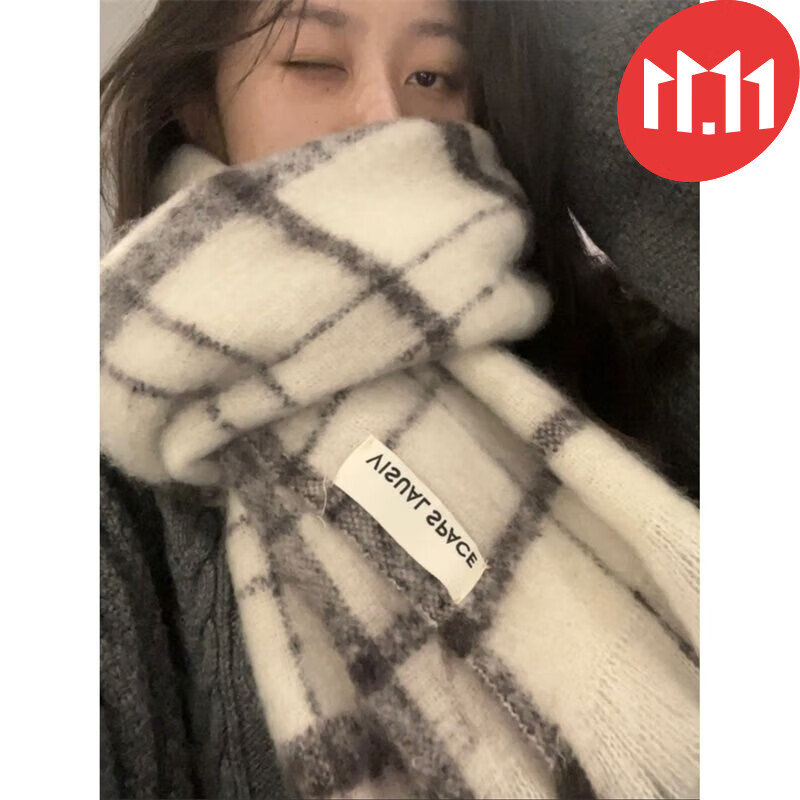 凡尚鸟女生围巾冬季超温柔的米色围巾马海毛格子保暖防寒围脖情侣披肩韩 米黑格属于什么档次？