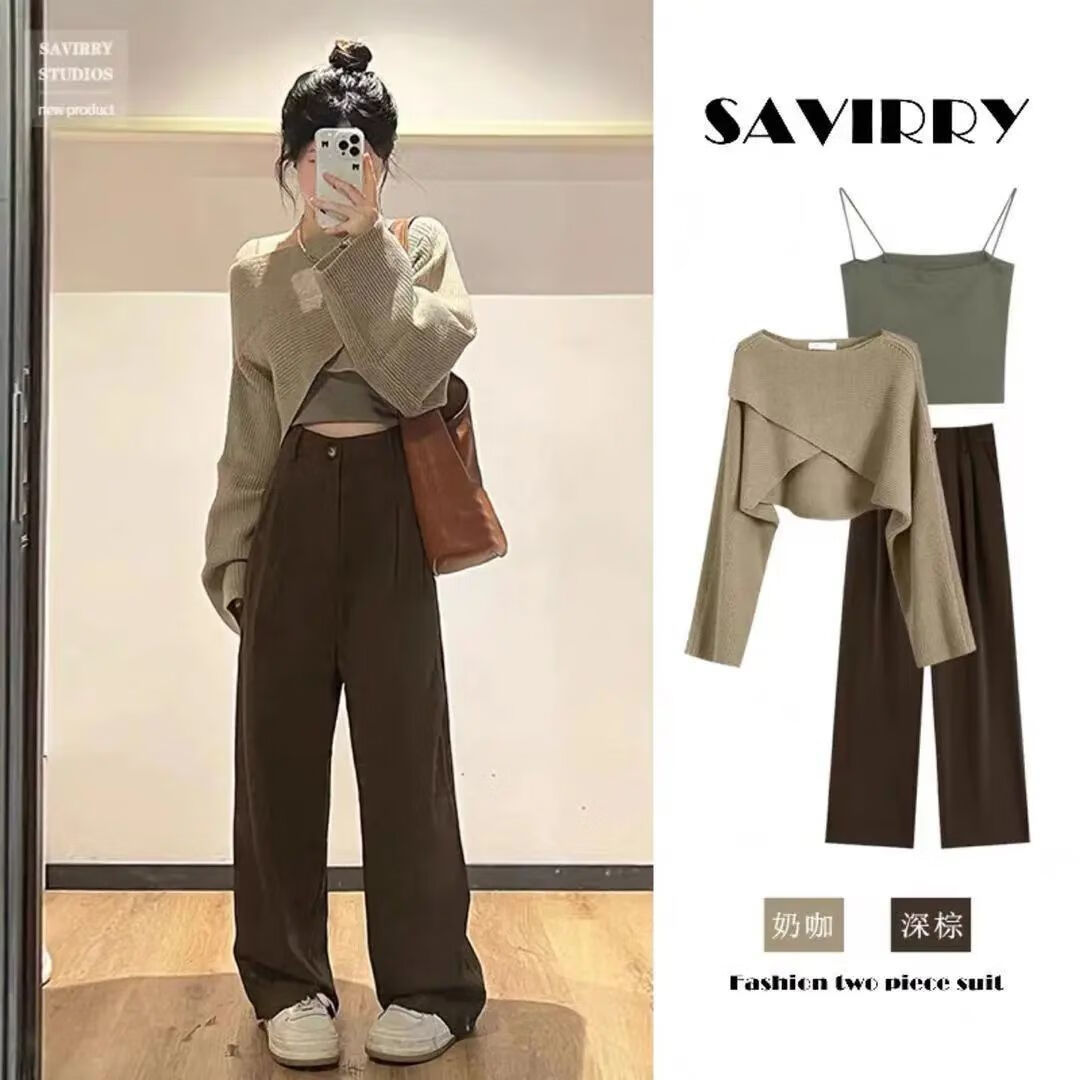 奔瑜沙漏型身材微胖女生穿搭秋冬套装早秋开学季女高级感温柔风韩系针