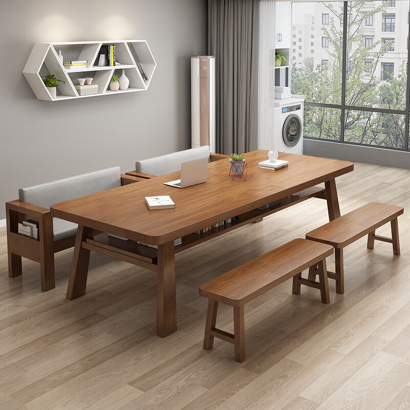 恋慕森客厅大书桌实木大桌子工作台家用双层去客厅化书桌学习桌现代