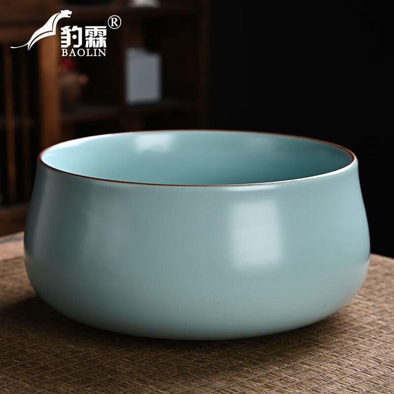 豹霖茶洗天青汝窑釉笔洗水盂大号水洗家用德化收纳缸功夫茶具零配件