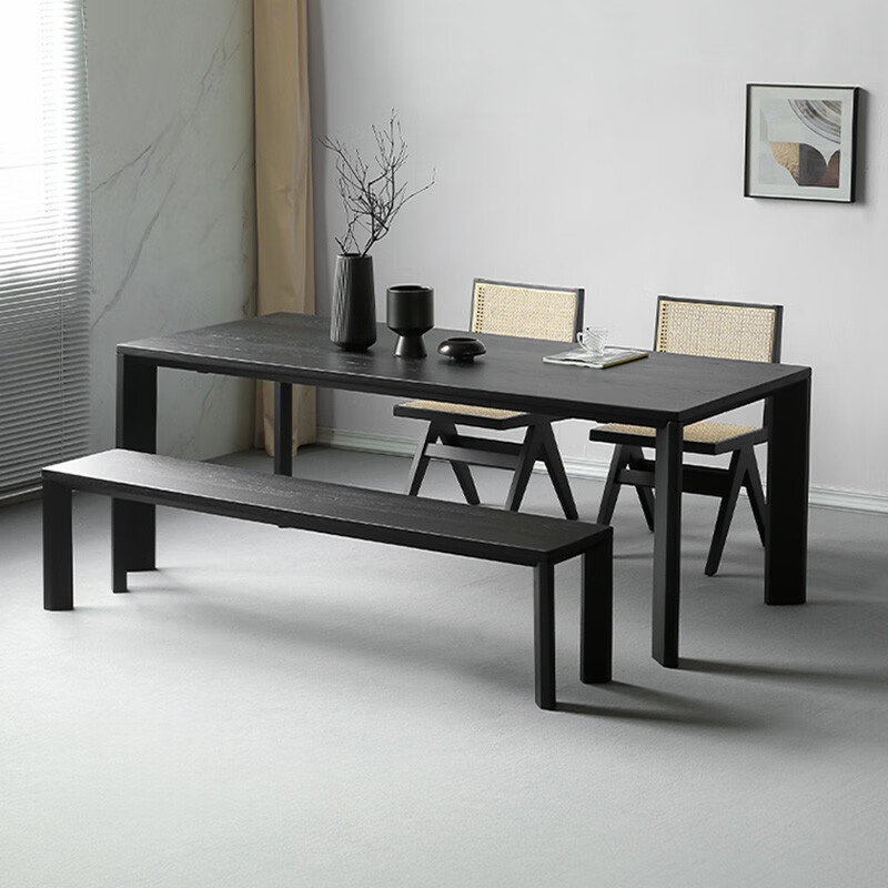 森之汇北欧家用实木餐桌椅组合侘寂风长方形黑色桌子现代简约原木长条桌 白蜡木单桌200*80*75厚5cm