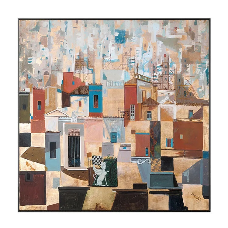 毕加索通话小镇客厅装饰画北欧艺术客厅挂画建筑卧室油画 童话小镇 30