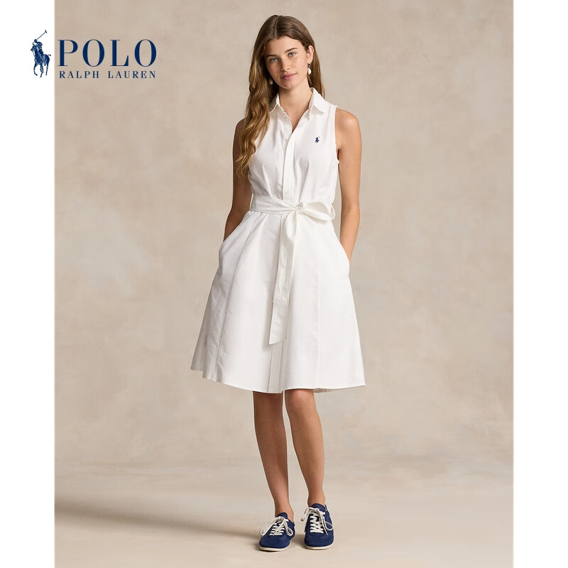 Polo Ralph Lauren 拉夫劳伦 女装 24年夏棉质牛津布无袖连衣裙RL25540 100-白色 0