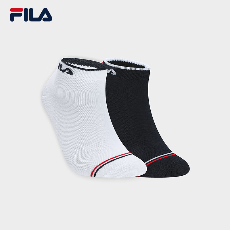 FILA 斐乐官方女袜低腰袜套装2024夏新款舒适休闲运动袜短袜2双装 标准白/传奇蓝-99 XS