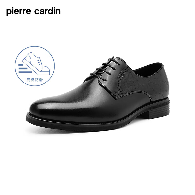 皮尔卡丹（pierre cardin）商务正装男鞋防滑橡胶底皮鞋头层牛皮系带德比鞋羊皮内里男鞋 黑色 41