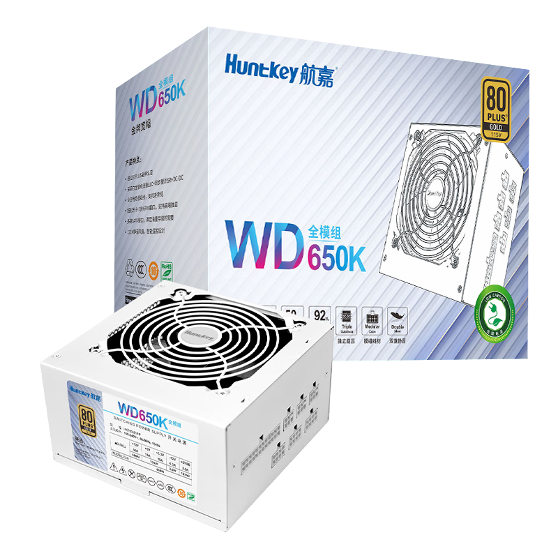 ΣHuntkeyWD650Kȫģ 650WԵԴ°ף80PLUS/·50A/ȫѹ/LLC+SR+DC-DC/¿أ