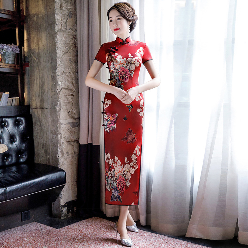 顾眷年真丝旗袍裙长款时尚桑蚕丝旗袍2023新款中国风改良真丝长款