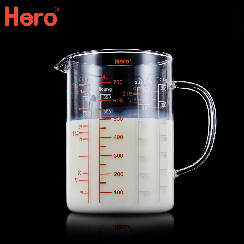 咖啡具配件Hero耐热玻璃量杯毫升刻度杯加厚牛奶杯计量杯厨房烘培杯使用感受,到底是不是智商税！