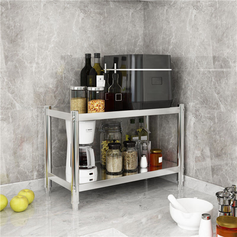 厨房货架家用菜架子不锈钢厨房置物架落地多层微波炉架台面收纳架三层