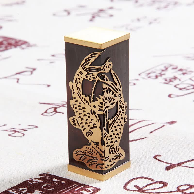 佳城梁 佳城梁实心黄铜印章书法篆刻私人刻字收藏成人礼生日送父亲退伍毕业纪念企业定制古风锦鲤戏水 20*20*60mm