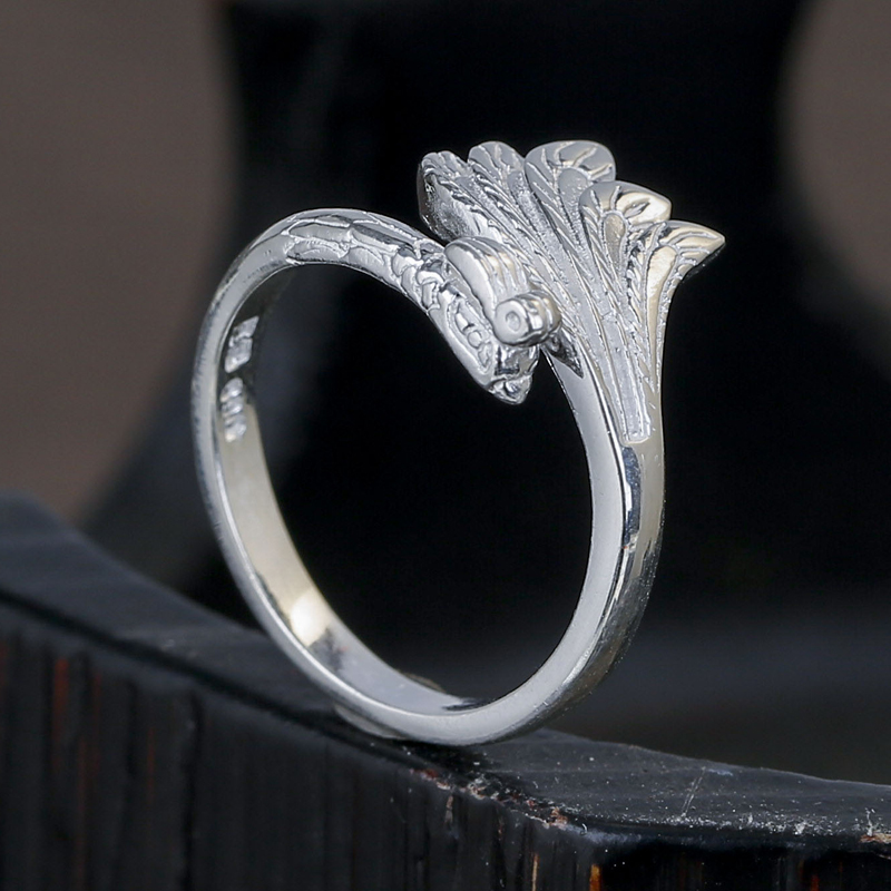 龙姑娘民族风凤凰戒指女990足银时尚羽毛开口孔雀戒指环学生单身尾戒