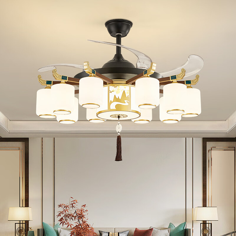 艾风格新中式风扇吊灯客厅灯隐形一体吊扇灯现代中国风餐厅灯具电扇