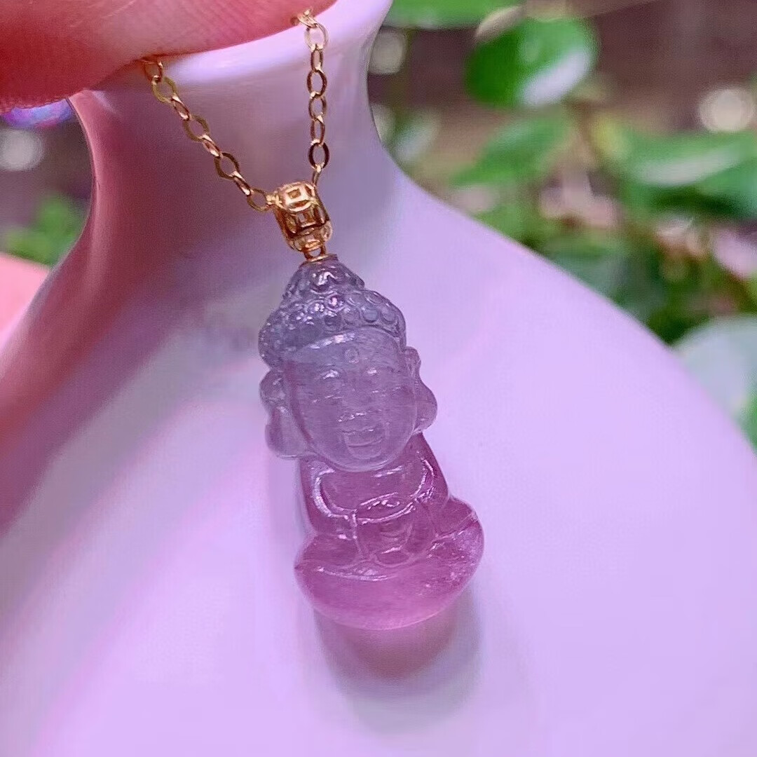 寻然紫粉碧玺宝宝佛18k吊坠无优化冰透水润大气上档次旺夫旺财
