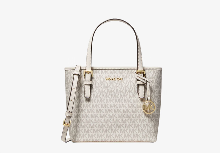 kors mk女包jet set系列女士斜挎包迷你托特包菜篮子手拎包 奶油logo