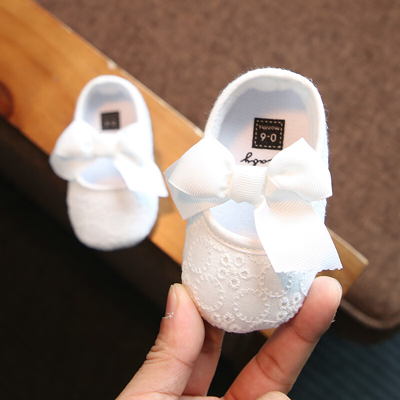 胜菡婴儿鞋子男女宝宝春秋0-6-12个月不掉鞋1岁新生儿学步3软底步前鞋 白色 内长11cm