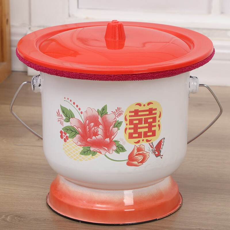 欧丽家痰盂坐便器高脚尿桶成人尿盆带盖搪瓷防臭家用起夜老人卧室  口