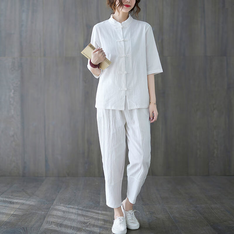 恋若诗佛系夏季绵麻女套装居士服衣服新款禅意装棉麻茶服中式唐装两件
