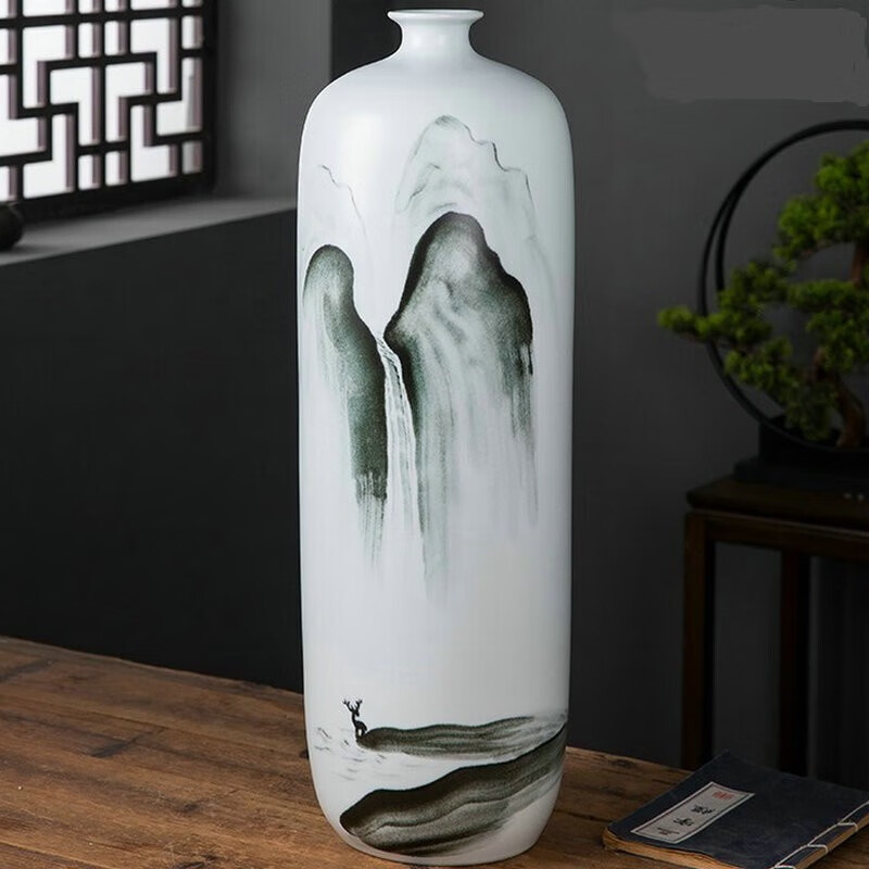 旭日东升写意山水大花瓶落地客厅现代装饰品摆件 52cm写意花瓶一个