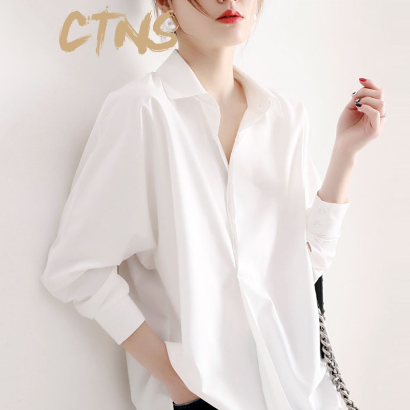 CTNS品牌真丝衬衫女春秋款长袖缎面白色蚕丝雪纺上衣衬衫设计感小众白衬衣 白色 S 80-95斤