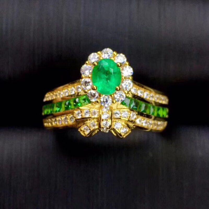 双盈喜豪华大气哥伦比亚4*5mm天然祖母绿戒指女活口925银时尚女戒jc