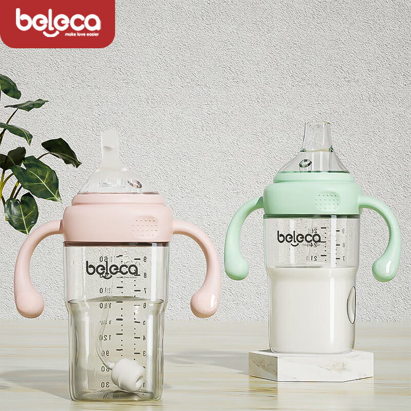 貝樂嘉（Beleca）嬰兒學(xué)飲杯兒童寶寶吸管杯ppsu防摔鴨嘴一歲以上喝水喝奶水杯 【學(xué)飲杯】粉色 300ml （單瓶）