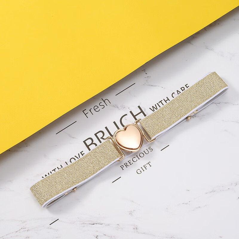 缇彩娜女童腰带有弹力橡皮筋装饰裙子腰饰小学生皮带女孩子裤带儿童幼儿 金线金爱心扣