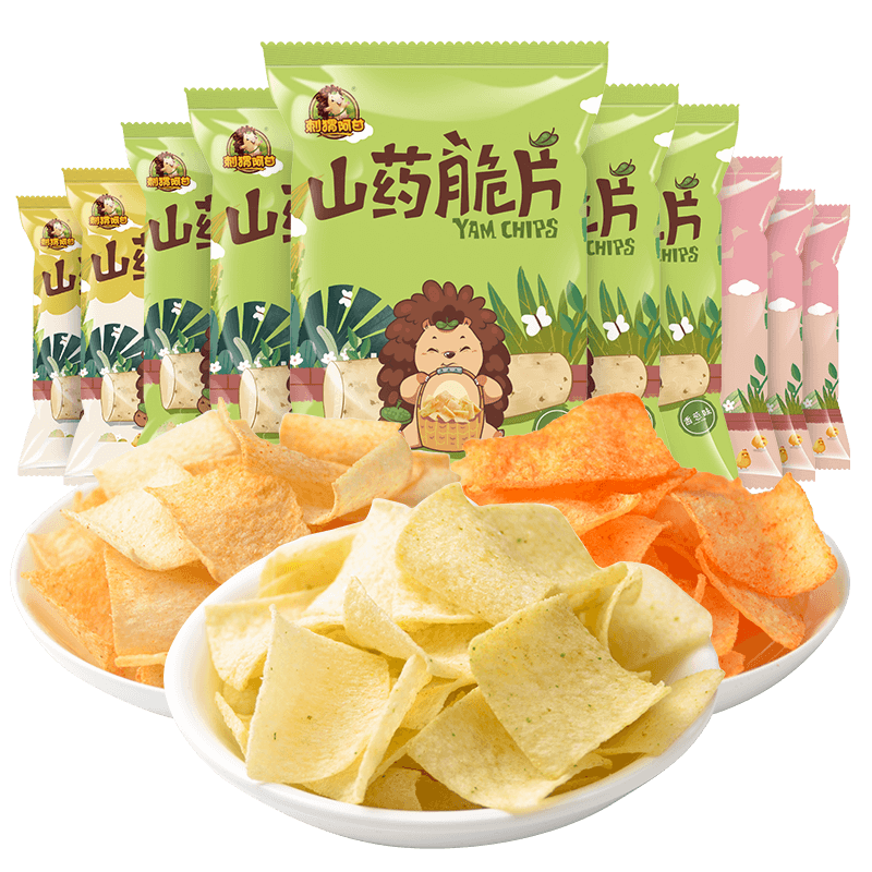 刺猬阿甘山藥脆片薄片宿舍追劇解饞辦公室下午茶休閑零食獨(dú)立小包裝31g*10 麻辣5包+香蔥5包共 10包*1箱