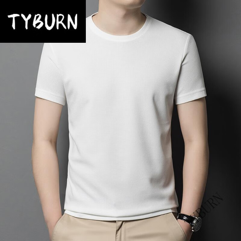 tyburn法派男装透气打底华夫格卫衣薄款圆领短袖休闲上衣.
